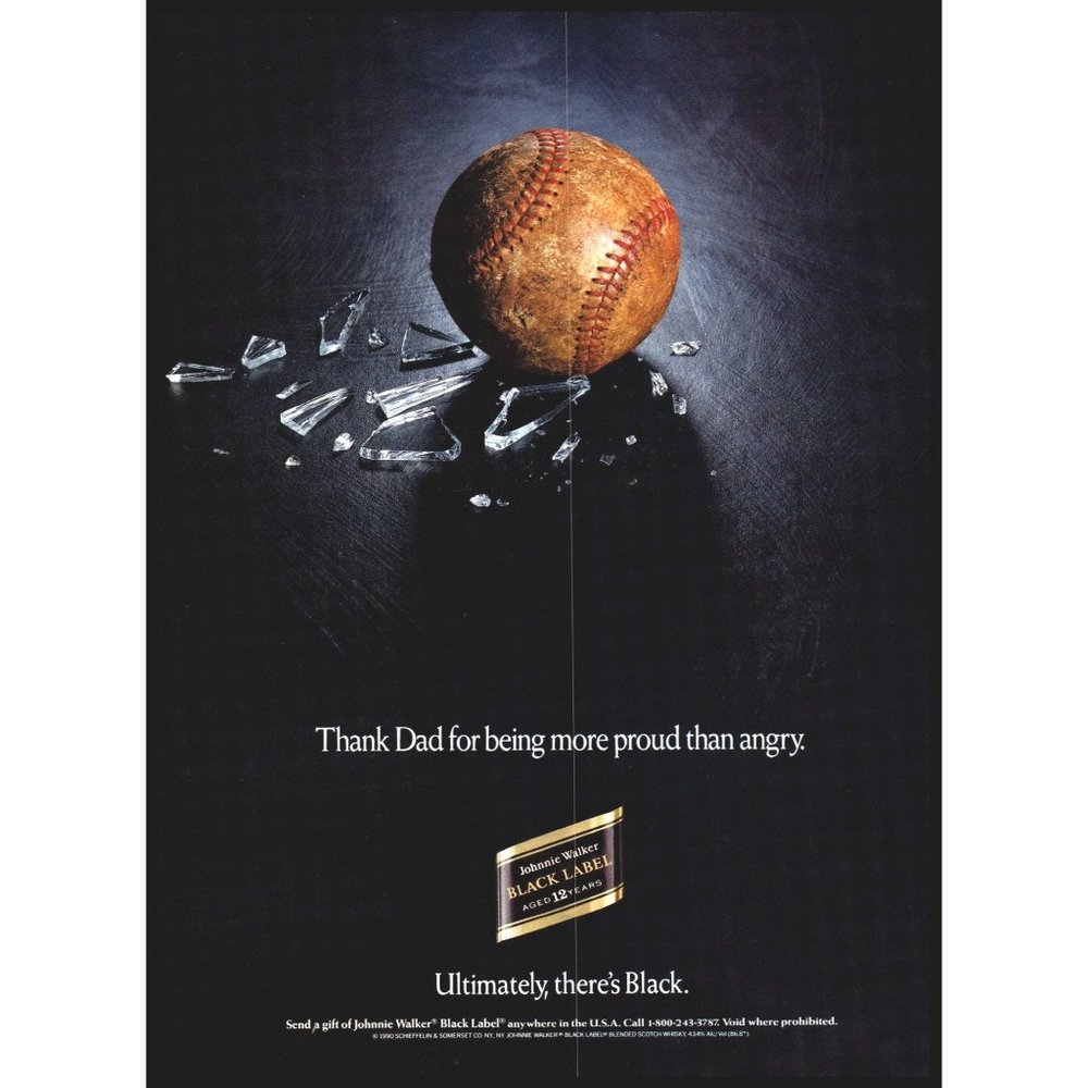 1991 Johnnie Walker Black Label Scotch Vintage Print Ad Baseball Wall Art Photo